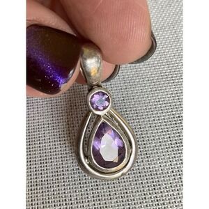 925 CNA Thailand Sterling Silver Amethyst teardrop Pendant for necklace vintage